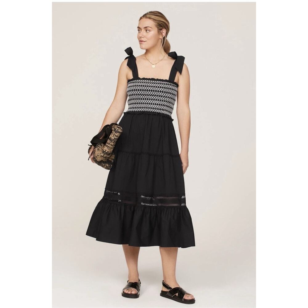 Peter Som x RTR Black Smocked Midi Dress Size XS